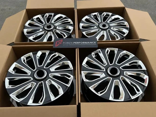 We produced premium quality forged wheels rims for BENTLEY CONTINENTAL GT Our wheels sizes: Front 21 x 9.5 ET 35 Rear 21 x 9.5 ET 35 Finishing: Black Diamond Forged wheels can be produced in any wheel specs by your inquiries and we can provide our specs