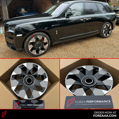 ROLLS ROYCE CULLINAN wheels sizes: Front 22 x 9 ET 25 Rear 22 x 10 ET 30 Finishing: Glossy Black machined face new-Phantom-design