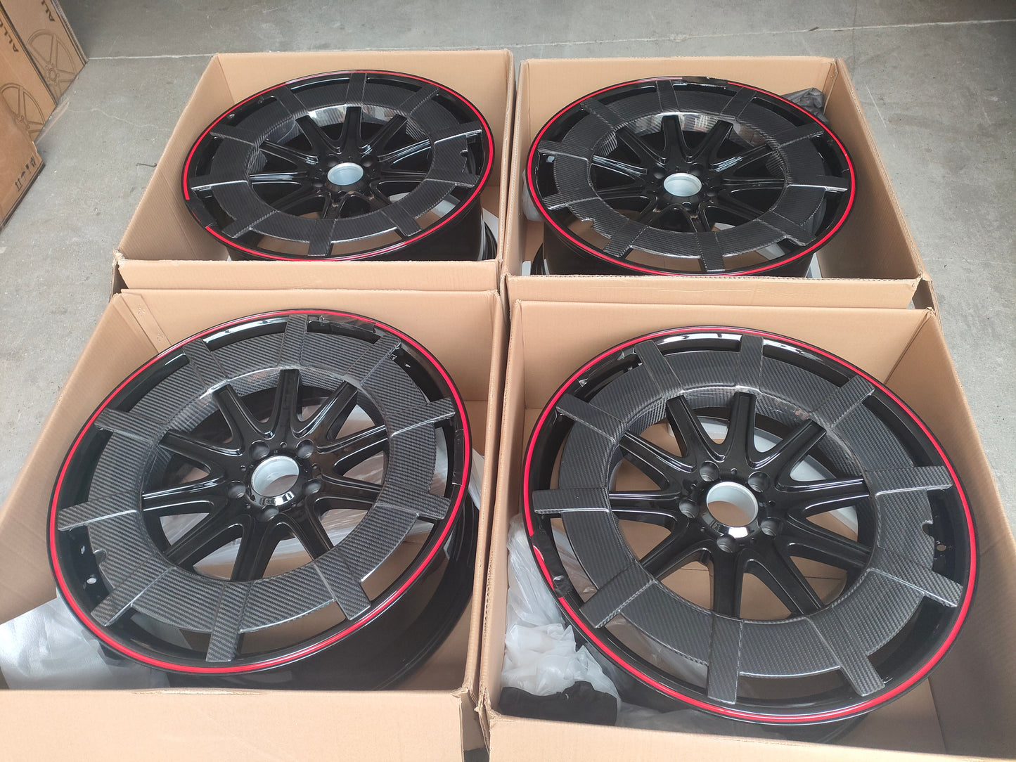 We produced premium quality forged wheels rims for  MERCEDES BENZ G CLASS G63 G500 W463A W464 2020+  Our wheels sizes:  Front 24 x 10 ET 30  Rear 24 x 12 ET 20  Finishing: Glossy Black with red lip carbon ring  Forged wheels can be produced in any wheel specs by your inquiries and we can provide our specs