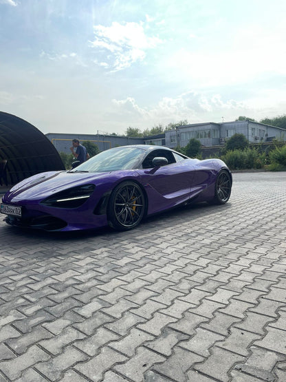 We produced premium quality forged wheels rims for  MCLAREN 720S  Our wheels sizes:  Front 20 x 9.5 ET 34  Rear 21 x 11 ET 14  Finishing: Brushed Dark Coating  Forged wheels can be produced in any wheel specs by your inquiries and we can provide our specs