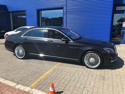 We produced premium quality forged wheels rims for  MERCEDES BENZ S CLASS W222  Our wheels sizes:   Front 22 x 9 ET 31  Rear 22 x 10 ET 35  Finishing: Chrome  Forged wheels can be produced in any wheel specs by your inquiries and we can provide our specs