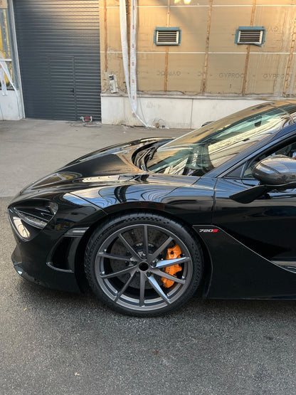 OEM 720S WHEELS We produced premium quality forged wheels rims for  MCLAREN 720S  Our wheels sizes:   Front 19 x 9 ET 37  Rear 20 x 11 ET 20  Finishing: Gray Matt  Forged wheels can be produced in any wheel specs by your inquiries and we can provide our specs