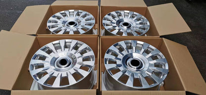 OEM We produced premium quality forged wheels rims for  ROLLS ROYCE PHANTOM  Our wheels sizes:   Front 21 x 9.5 ET 25  Rear 21 x 10 ET 30  Finishing: Chrome  Forged wheels can be produced in any wheel specs by your inquiries and we can provide our specs